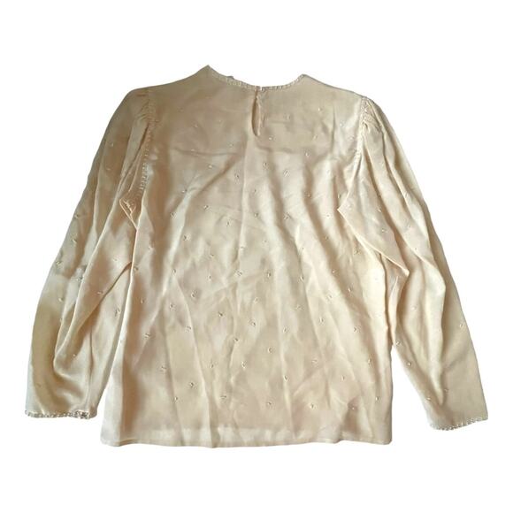 Vintage 1980s Trifles Silk Blouse Pearls All Over Elegant High Neck Cream 10 - Picture 13 of 13